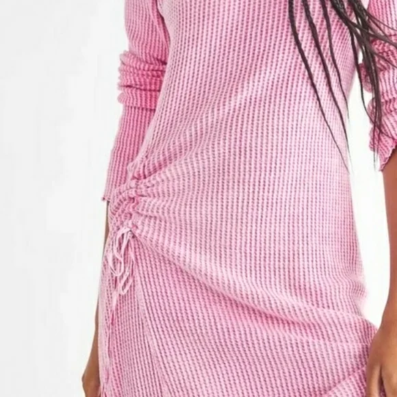 Free People Pink Ribbed Maxi Dress with Side Tie Ruching - Picture 2 of 8